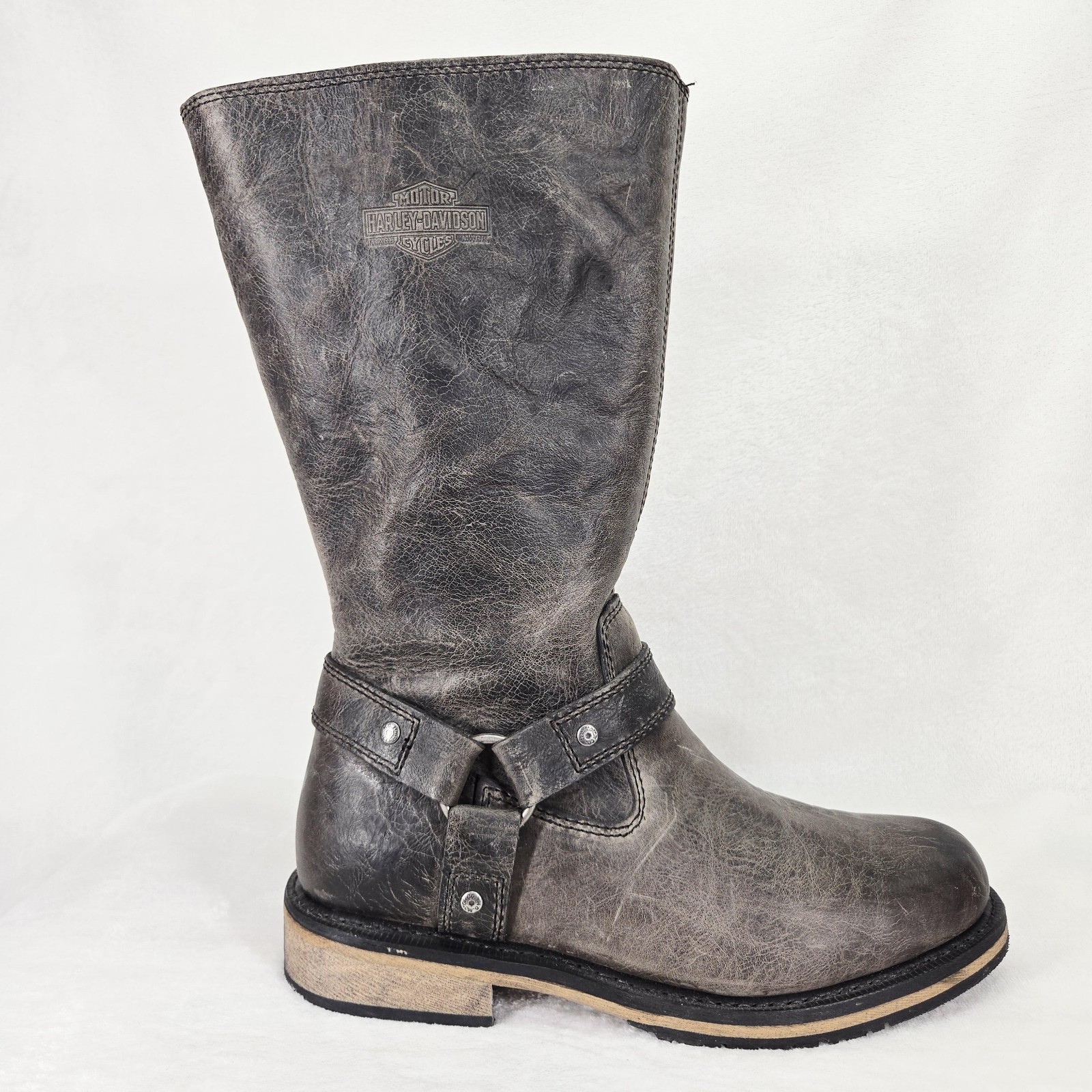 Harley Davidson Boots Womens 9.5 Gray Salley Harness Biker Motorcycle Side Zip