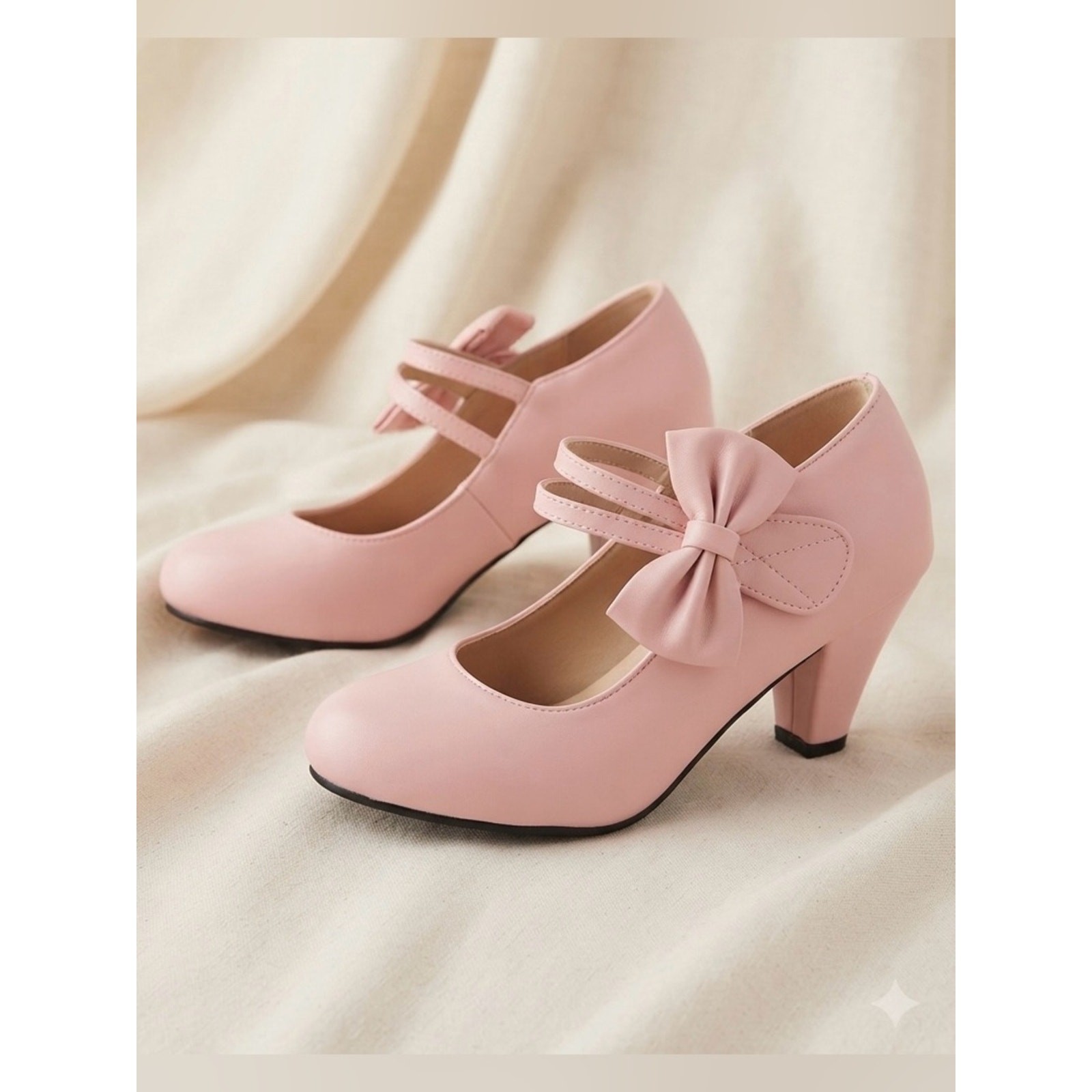 Pink Coquette Bow Mary Jane Pumps Block Heels Ankle Strap US 7.5-8 EU 38 NWOT