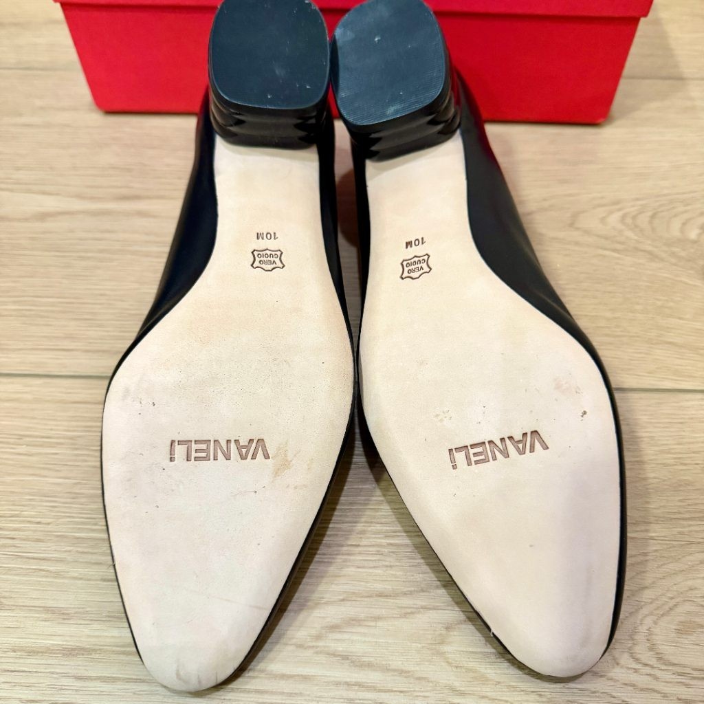 VANELi Almira Black Nappa Leather Pointed Toe Low Heel Pumps Women’s 10 M