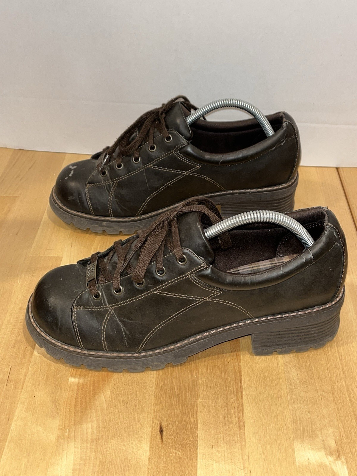 Vtg Y2K Hot Kiss Platform Chunky Brown Leather Oxfords Punk Grunge Lace-up ALT