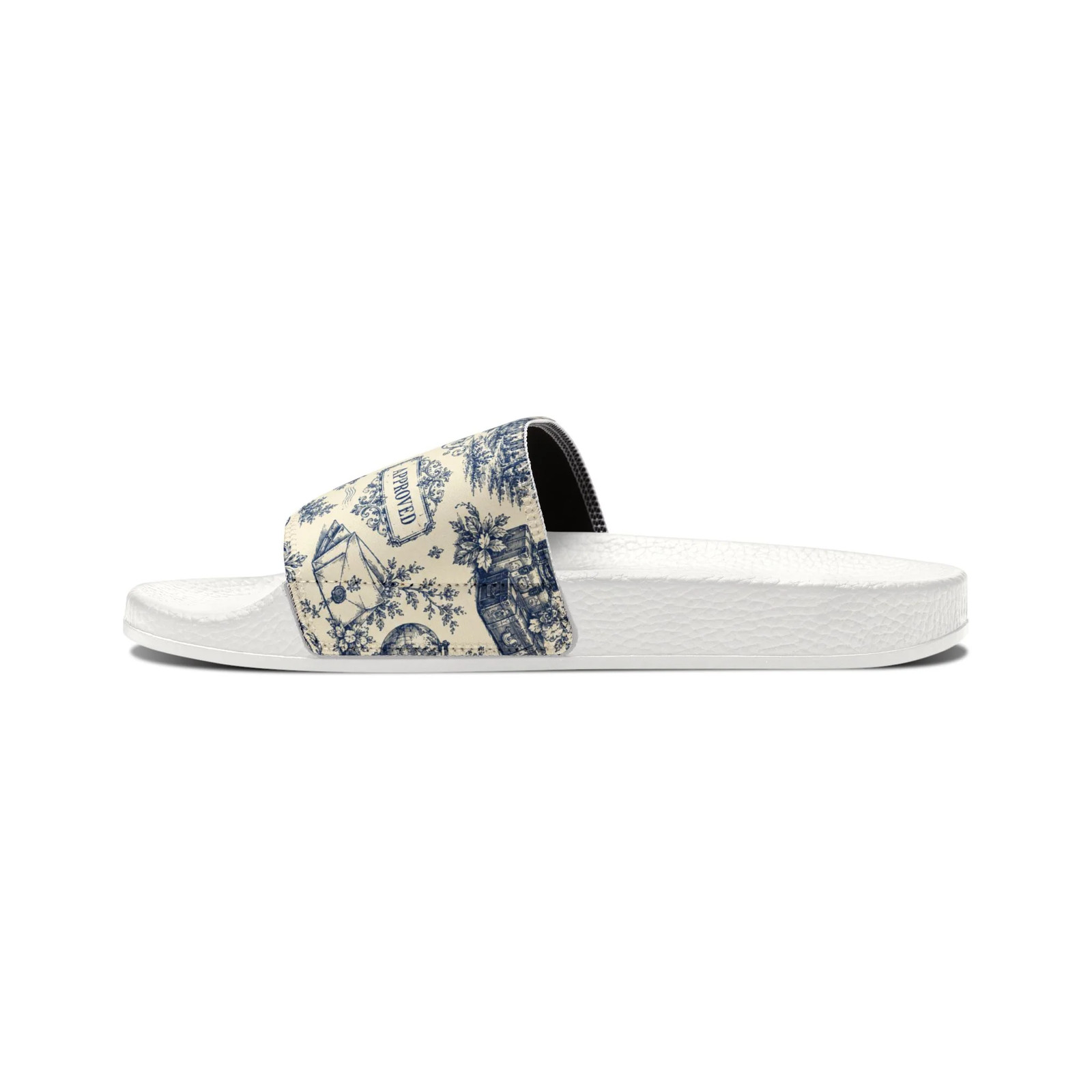 Out of Office Blue Toile Slide Sandals (Removable Strap)