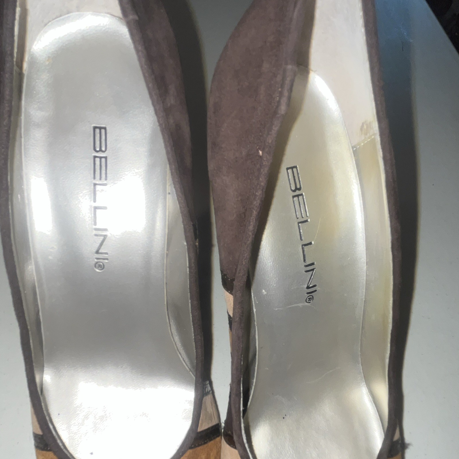 Bellini Women’s Brown Suede Pointed Toe Striped Metallic Pumps 7.5M
