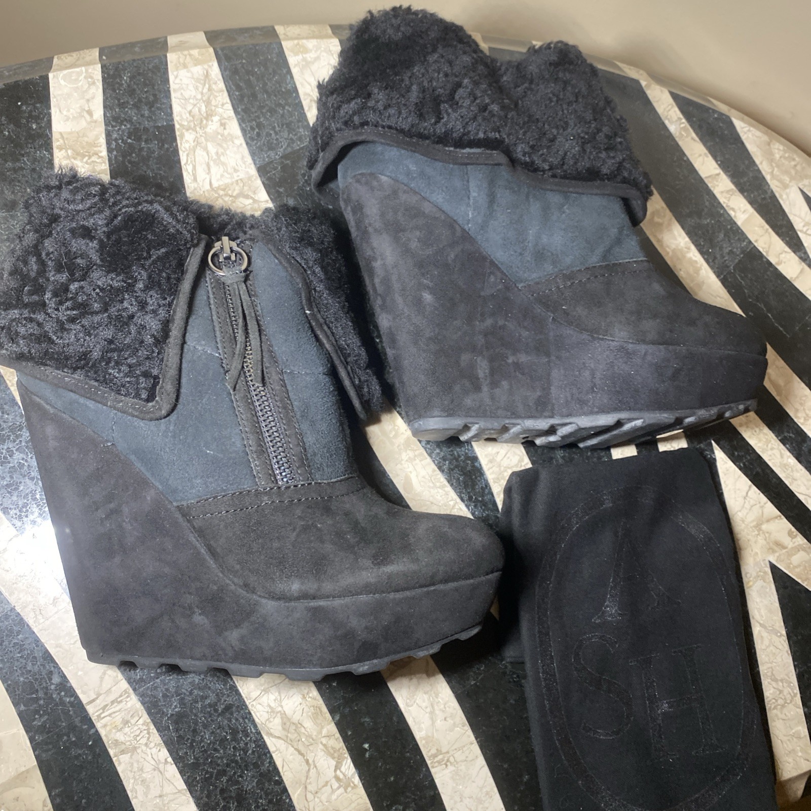 Ash Shearling Suede Wedge Lace-Boots Size 37 7 Y2K Vintage Boho Bohemian New
