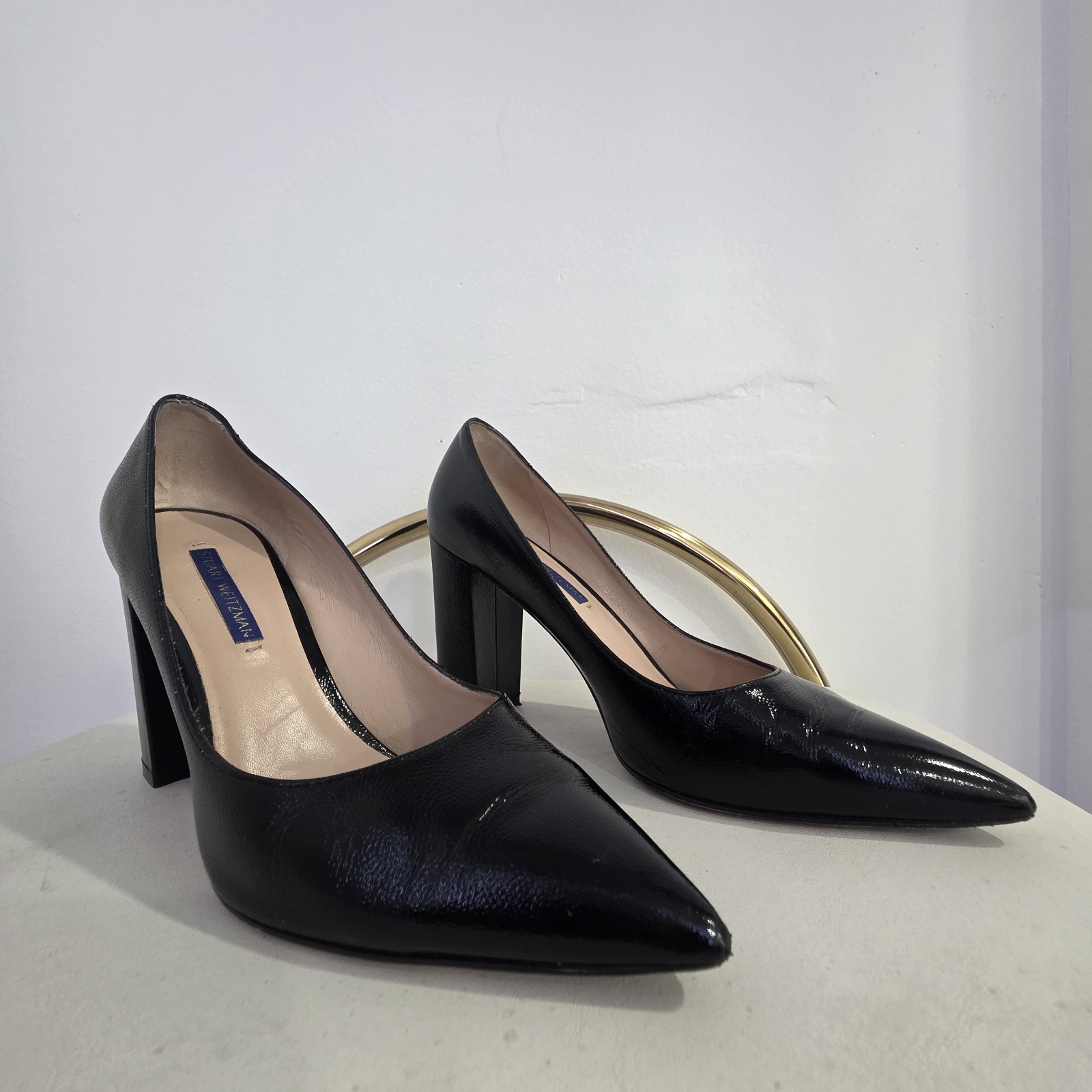 Stuart Weitzman Power Block 75 Patent Leather Classic Block Heel 7.5 M