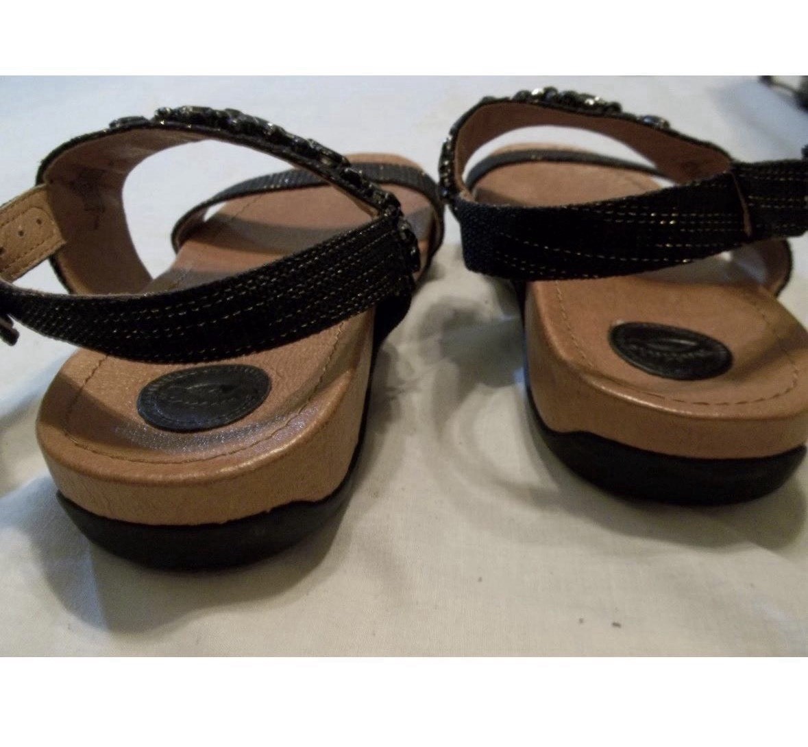 NURTURE by Lamaze Sandals Womens US 8.5M Black Beaded Ankle Strap Flat Casual