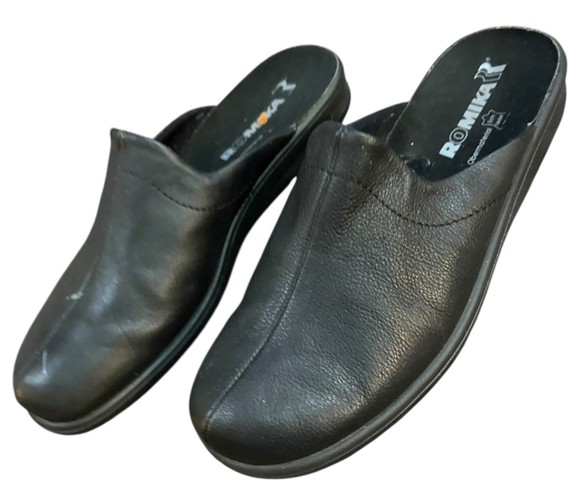 Romika Black Leather Comfort Clogs Mules Womens EU 41 US 10 Slip On Germany