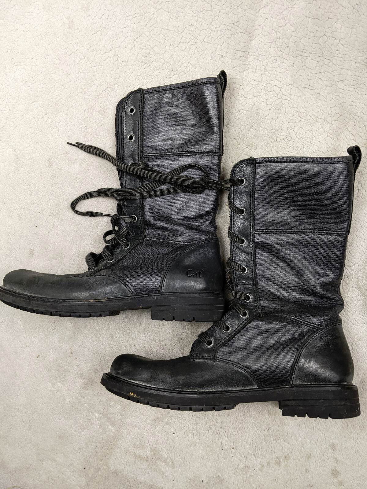 Cat Womens 6 37 Black mid-calf lace-up boots Versatile Goth Punk Combat P308053