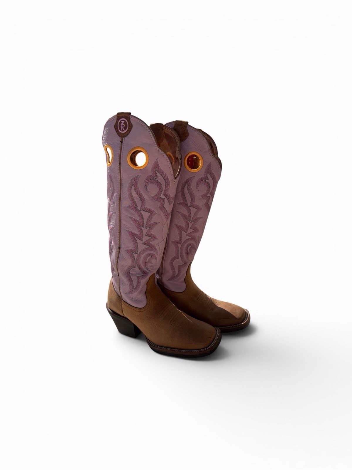 Tony Lama Womens 3R Buckaroo Boots Lavender Tops 2″ Heel Western Cowboy Sz 8B