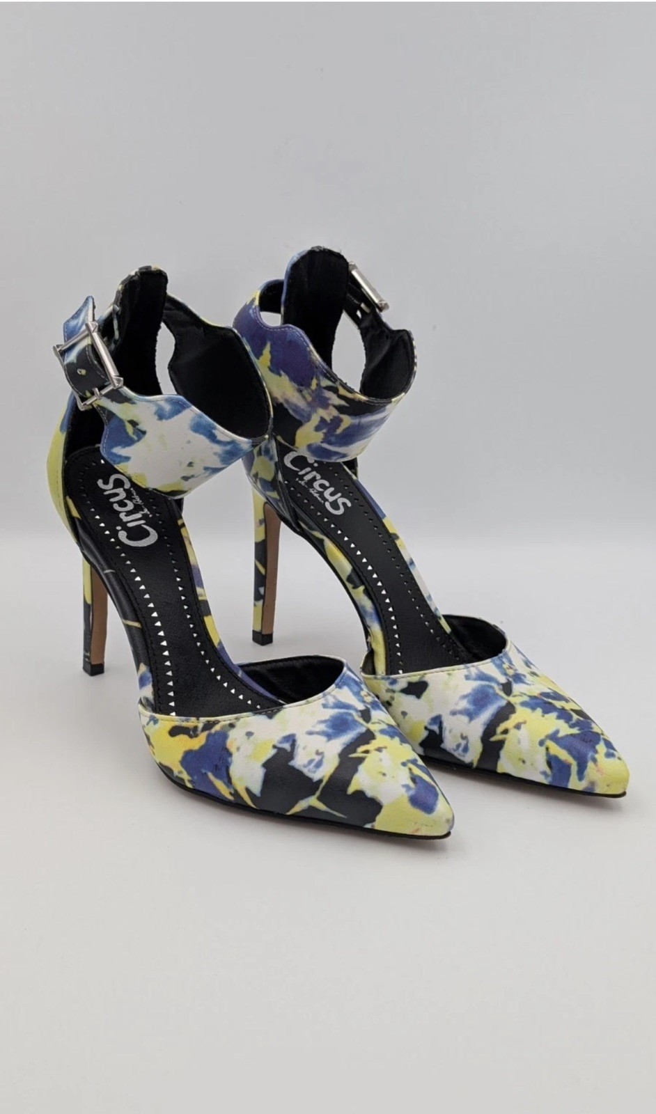 Sam Edelman Circus Maddy Yellow/Blue Wide Ankle Strap Pointed Stiletto Pumps 9