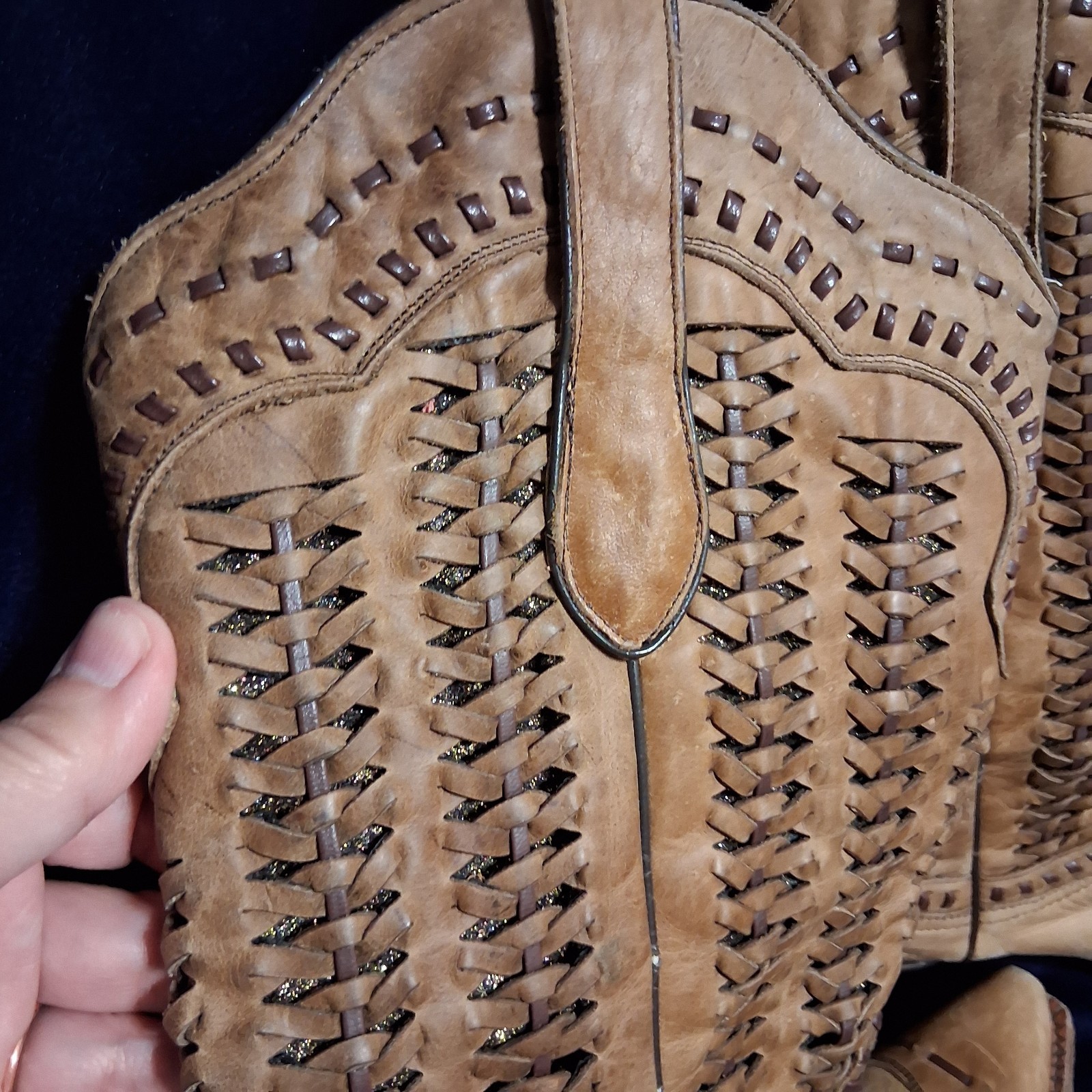 Corral Cowgirl Western Women’s Braided Boots With Sparkle Sand 10 M EUC…