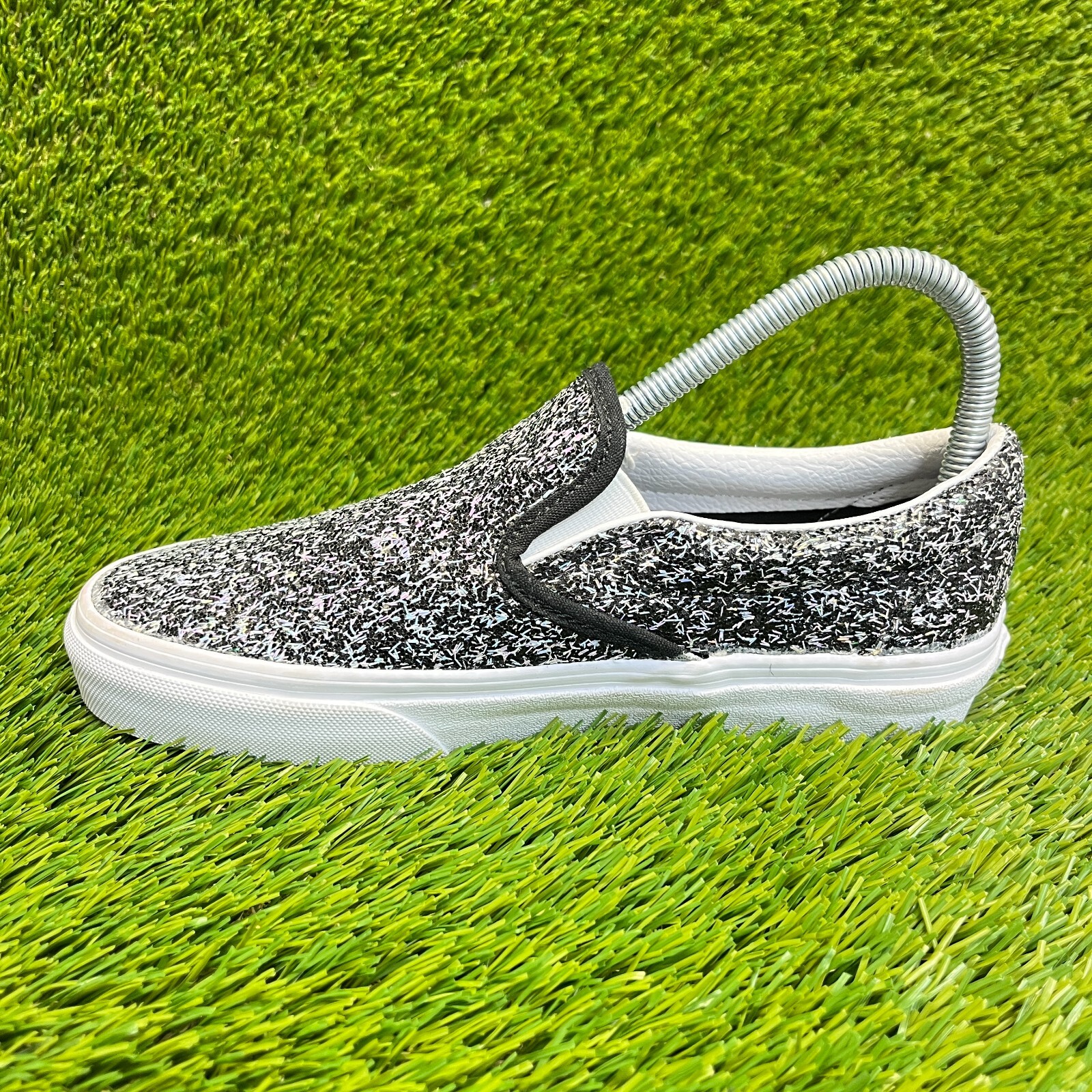 Vans Classic Slip-On Shiny Party Womens Size 6 Black Casual Shoes Sneakers