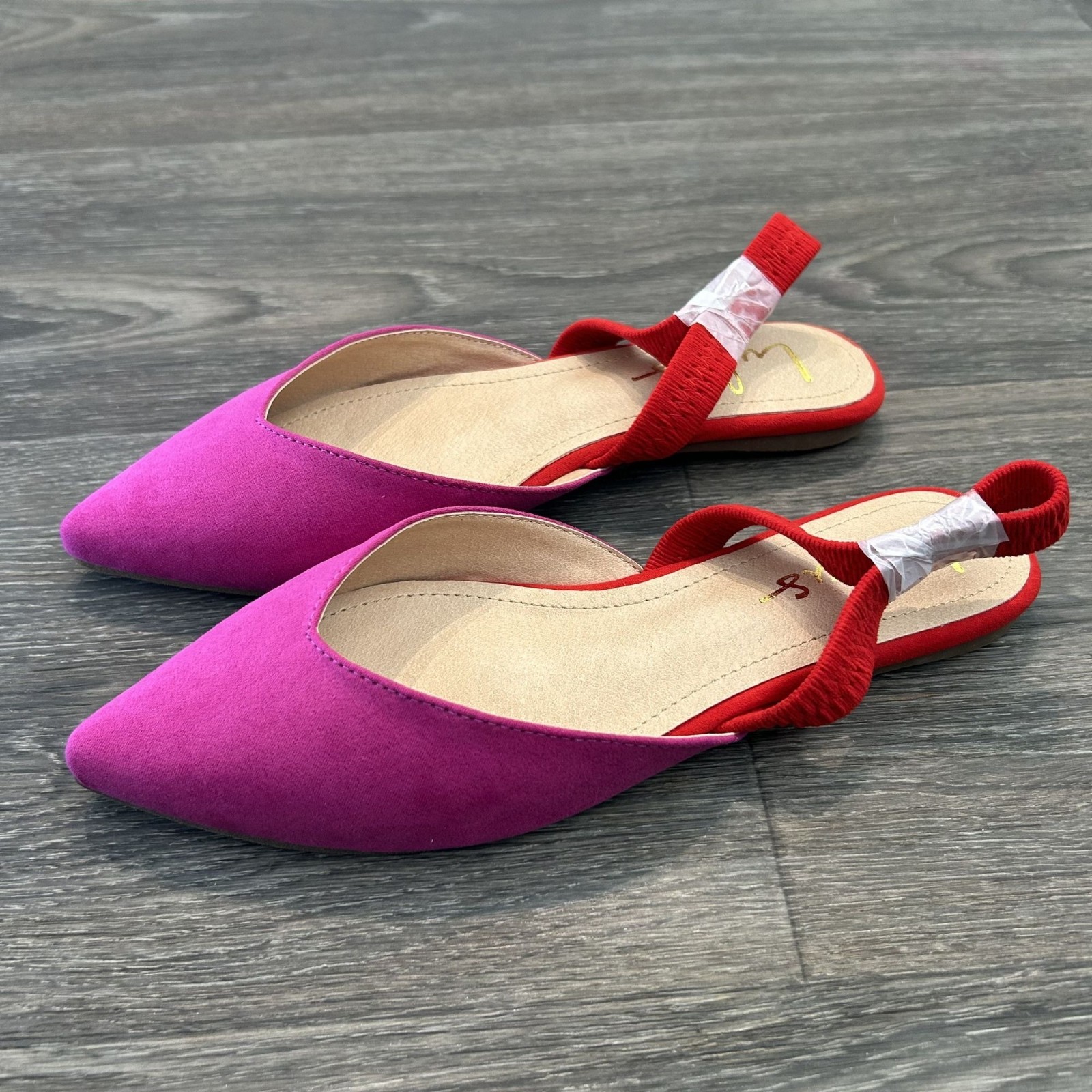 NEW Lulus Size 7 Mae Fuchsia Pink Red Suede Pointed Toe Slingback Flats Slip On