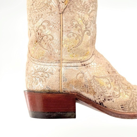 Lucchese 1883 N4738 Stone Suede Cowboy Boots Metallic Python Snip Toe Womens 7B
