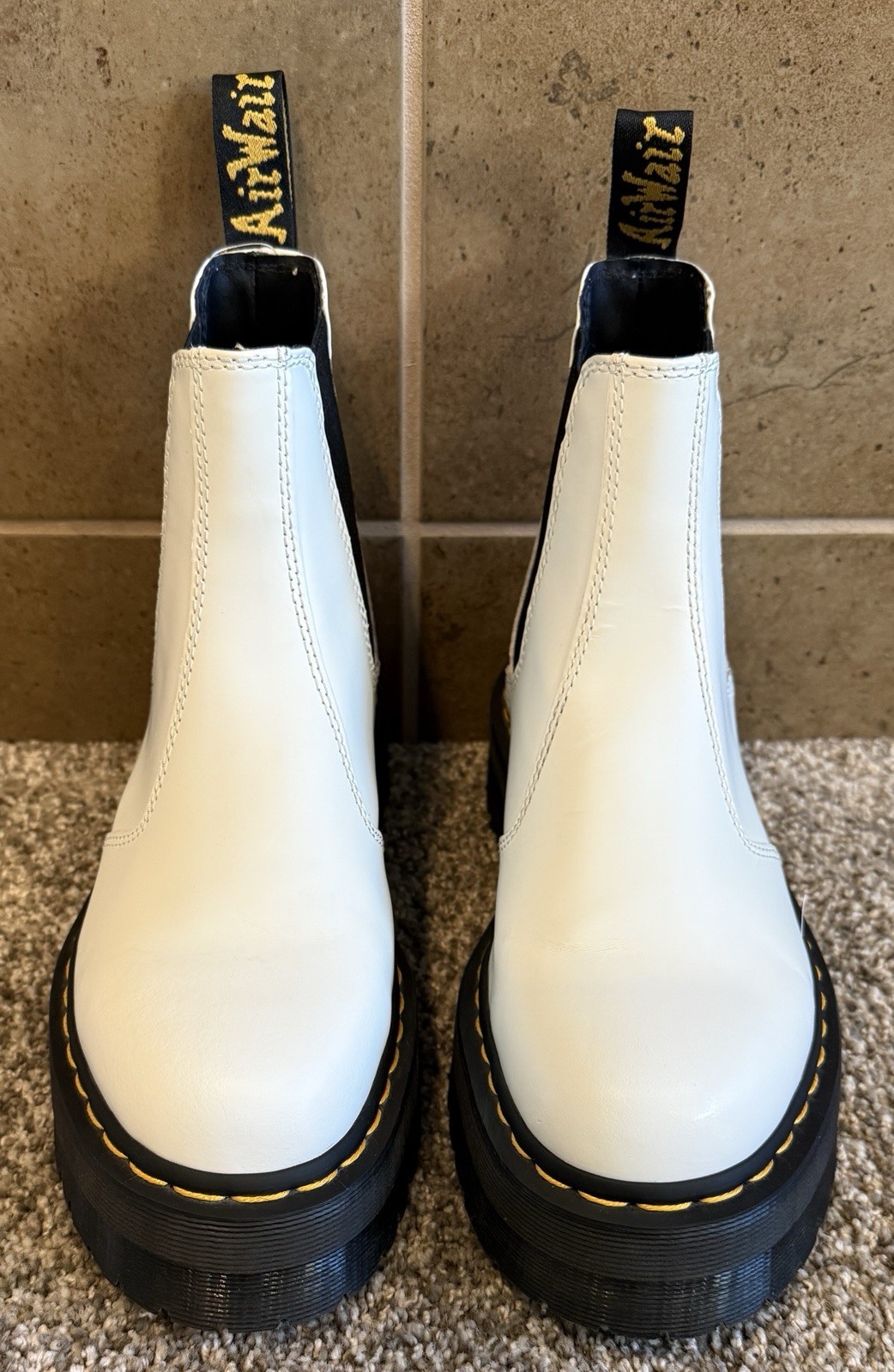 Doc Dr Martens 2976 Quad Platform White Leather Chelsea Boots Women Size 9 EU 41