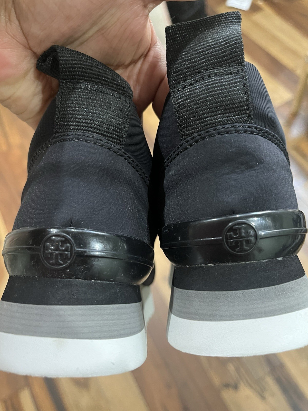 Tory Burch Black Slip-On Low Top Textile Sneakers Beaded Rhinestone Logo