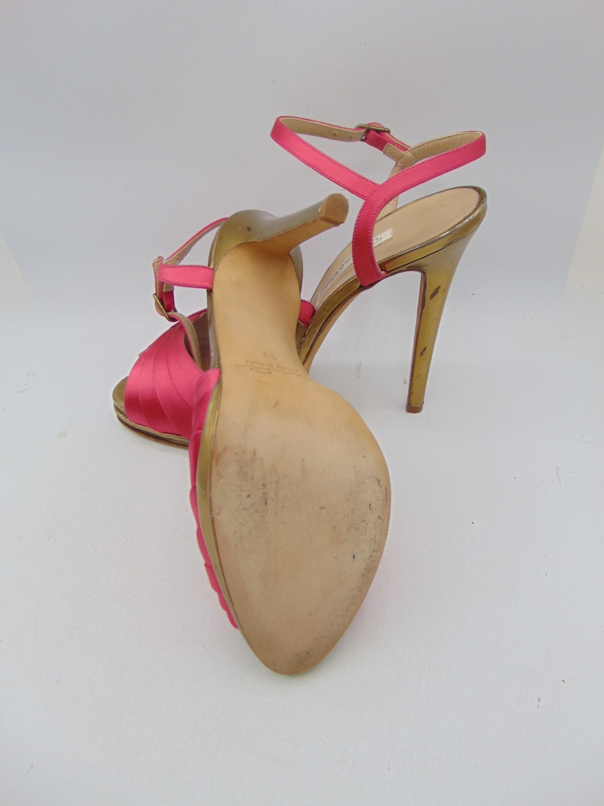 OSCAR DE LA RENTA Hot Pink Satin Platform Sandals Heels Size 39 M
