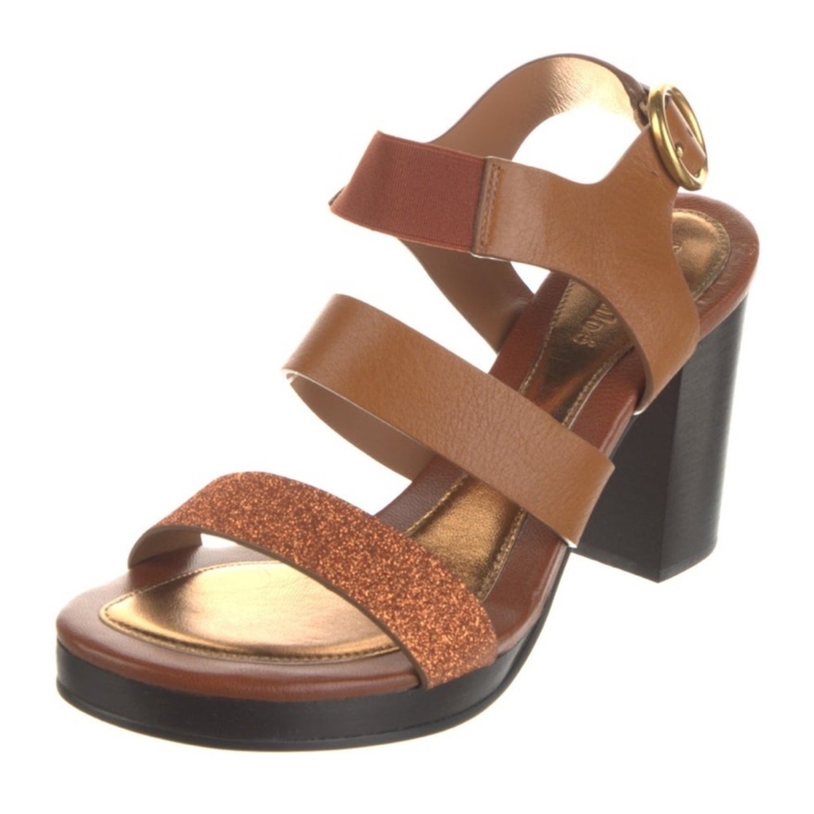 See by Chloé – NIB Lyna Leather Glitter Accent Platform Sandals Sz 38