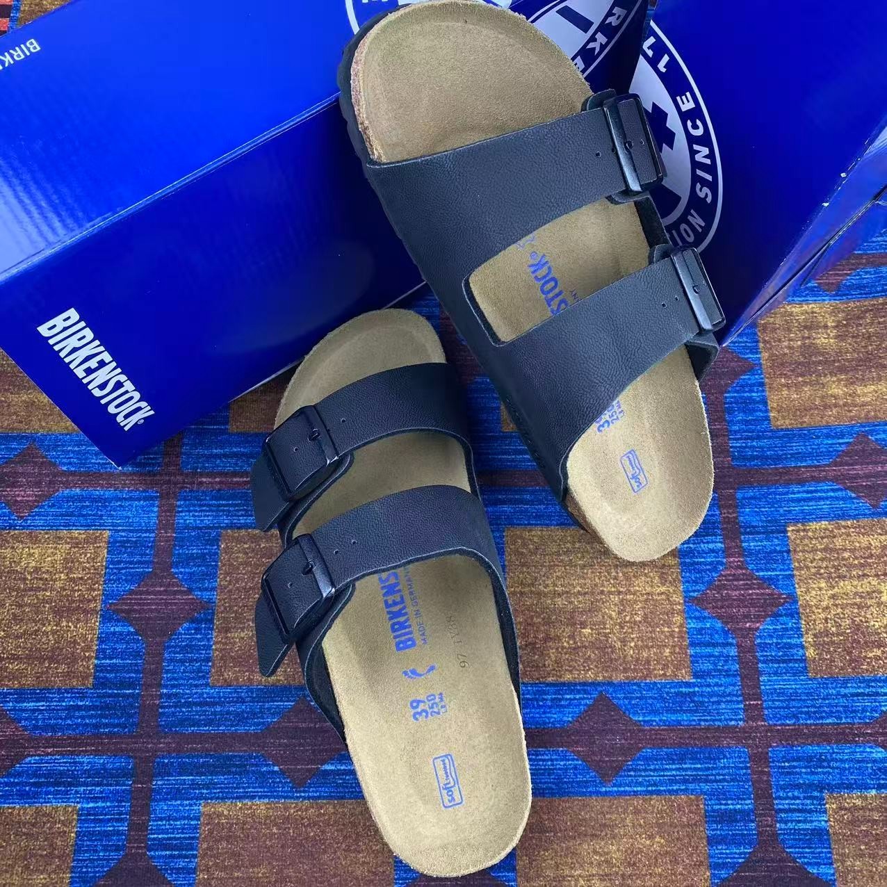 NEW Birkenstock Arizona Birko-Flor Unisex Adults Sandals Black/Blue–All Sizes