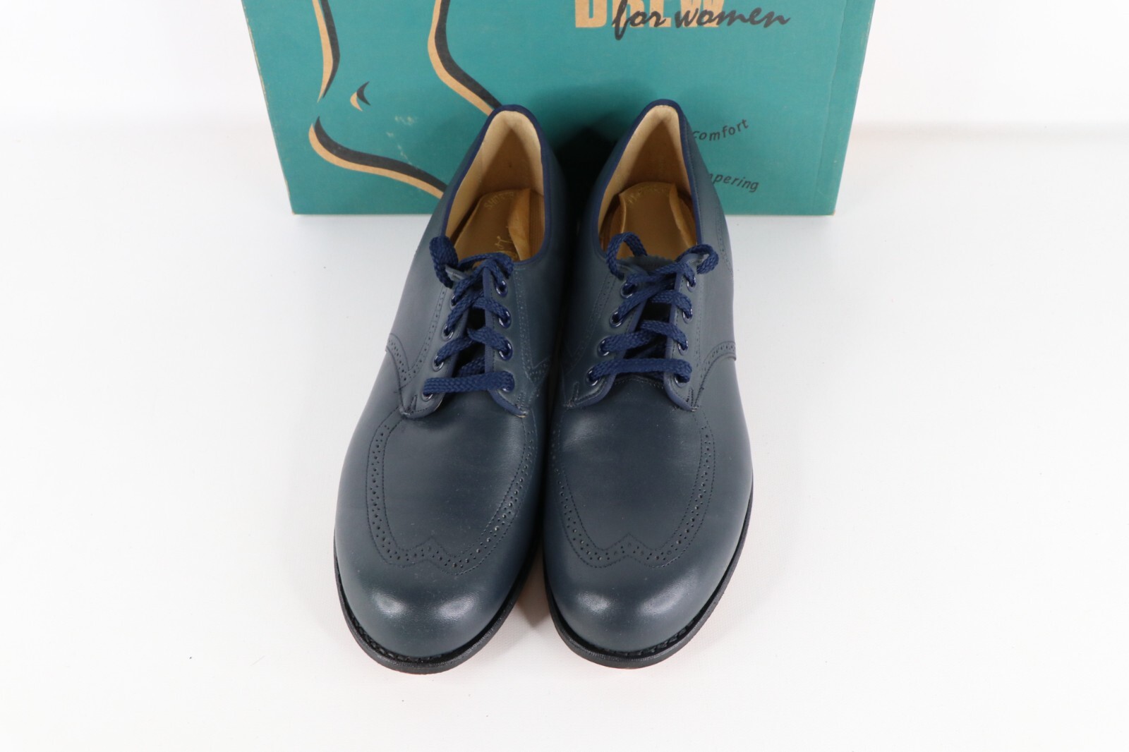 NOS Vintage 90s Streetwear Womens 11.5 A Leather Wingtip Dress Shoes Navy Blue