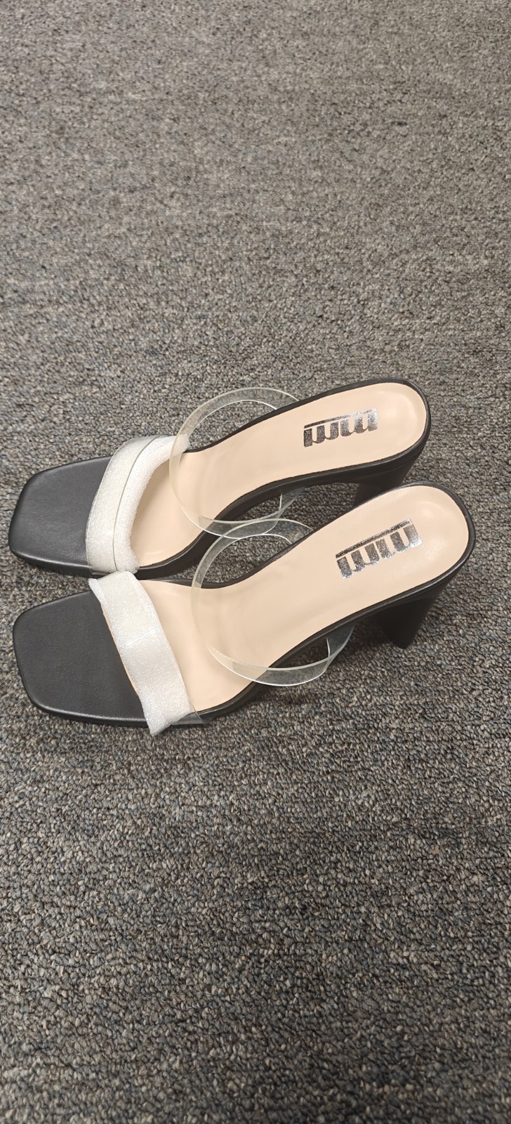 Women Transparent double Strap Squire open Black Heel. Never used brand new.
