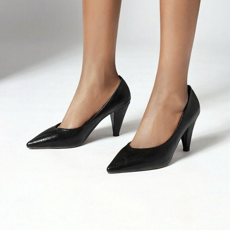 Women’s Snakeskin Pattern Cone High Heel Dress Shoes Classic Pumps OL Plus Size