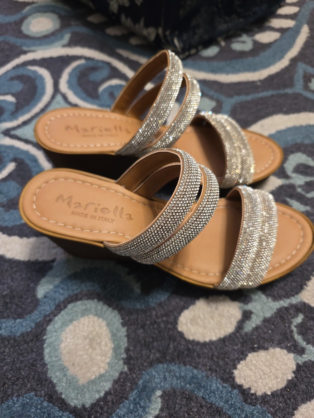NEW Mariella Embellished Wedges Brown Size 8M Leather Made In Italy Sandals #A2