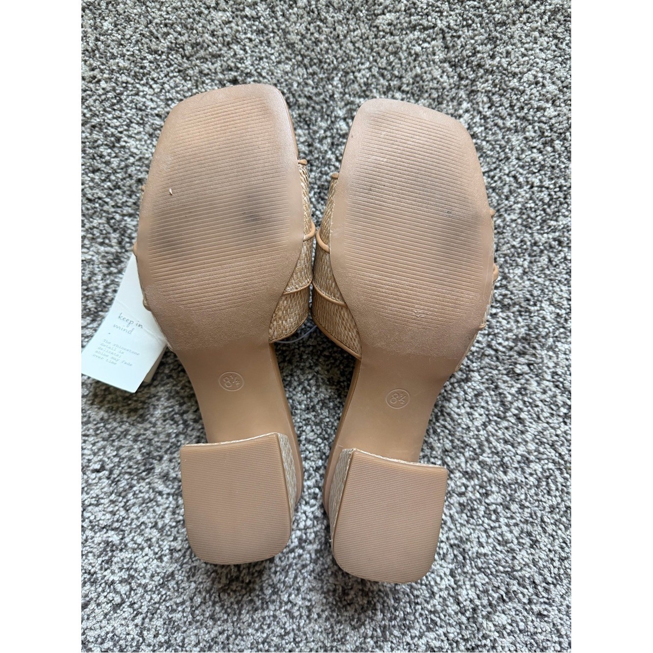 Women’s Kathleen Raffia Buckle Block Heels – A New Day Beige 8.5
