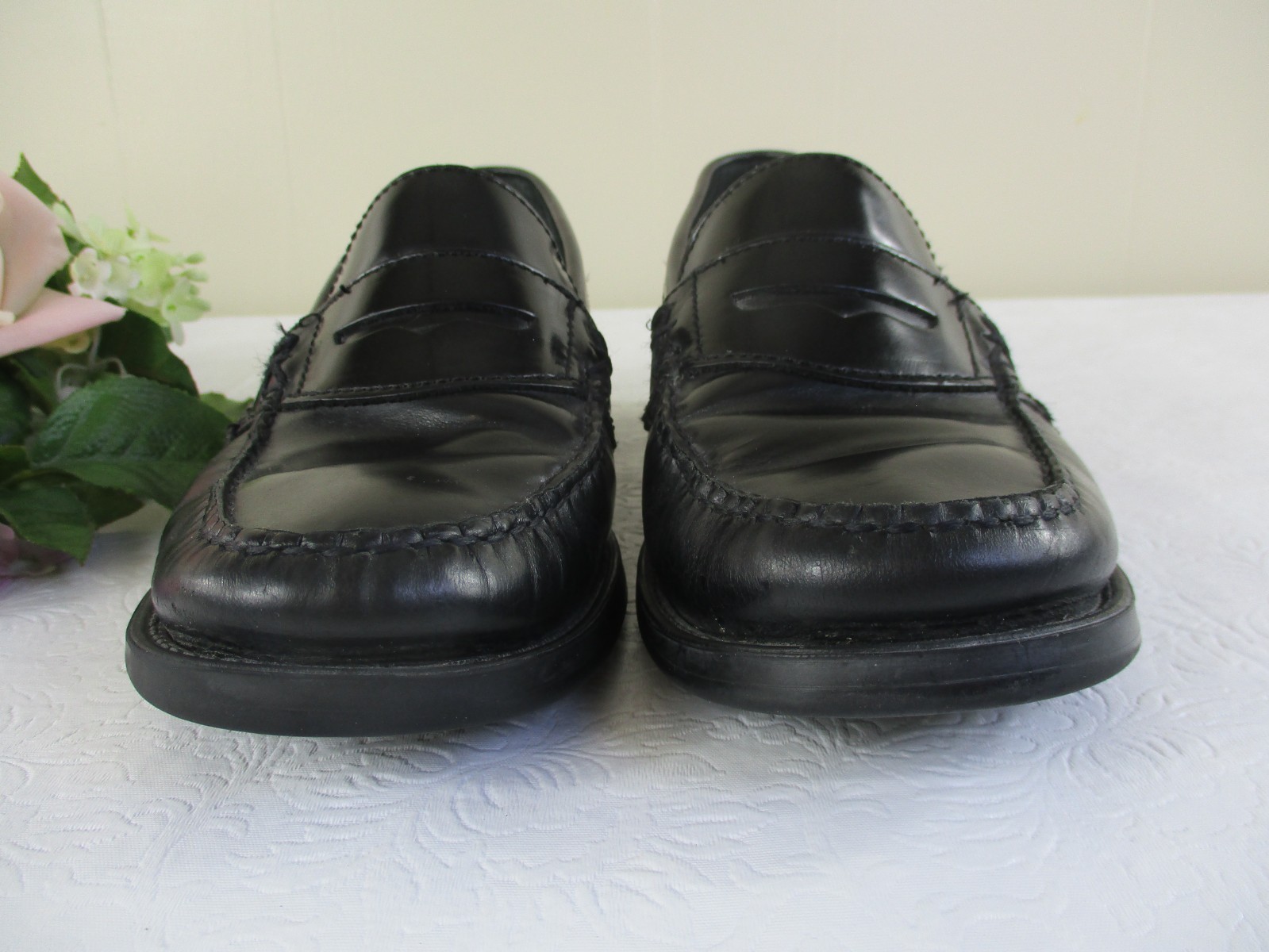 GH Bass Weejuns 7W Katherine II Penny Loafers Black Leather Shoes made Brazil