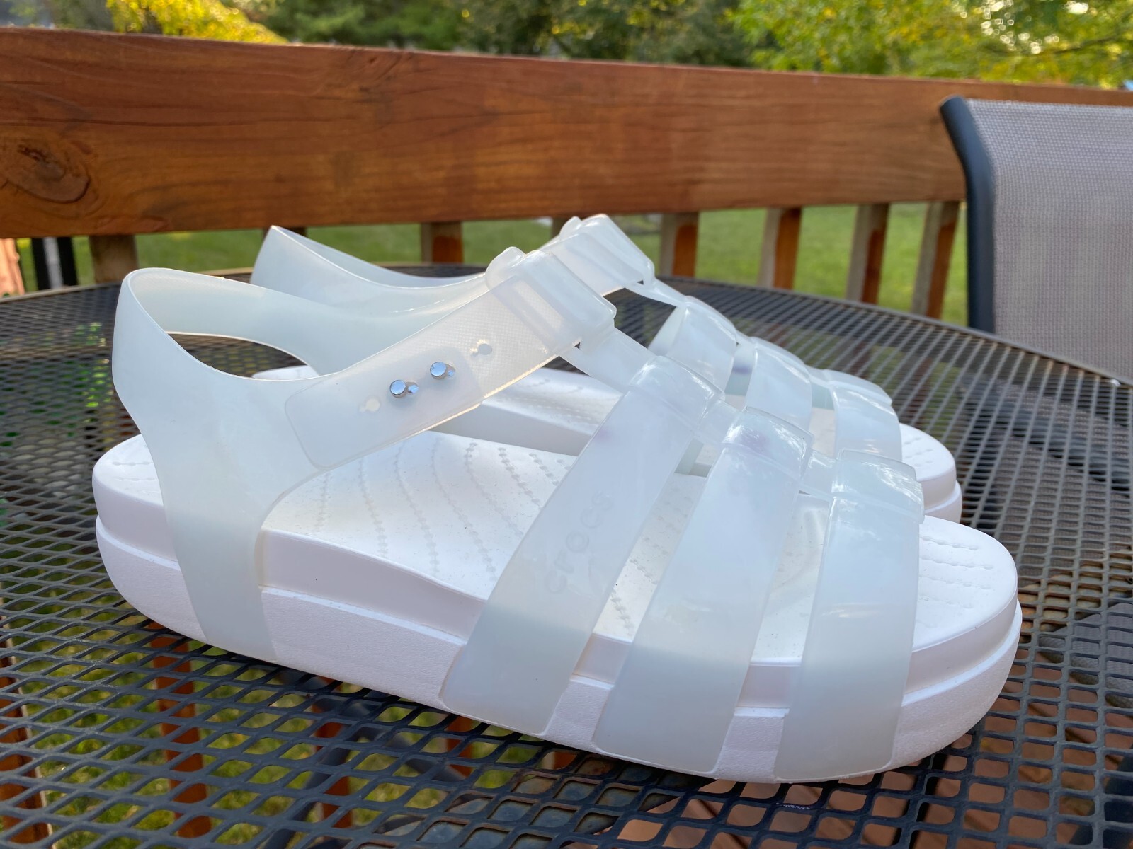 Crocs Splash Glossy Fisherman Womens Sandals White 209267-100 Size 9