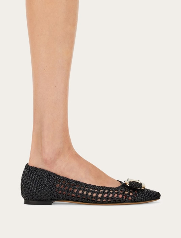 NIB NEW Salvatore Ferragamo Zea Black Leather Woven Flats 5.5 6 6.5 7 8 8.5 9 B