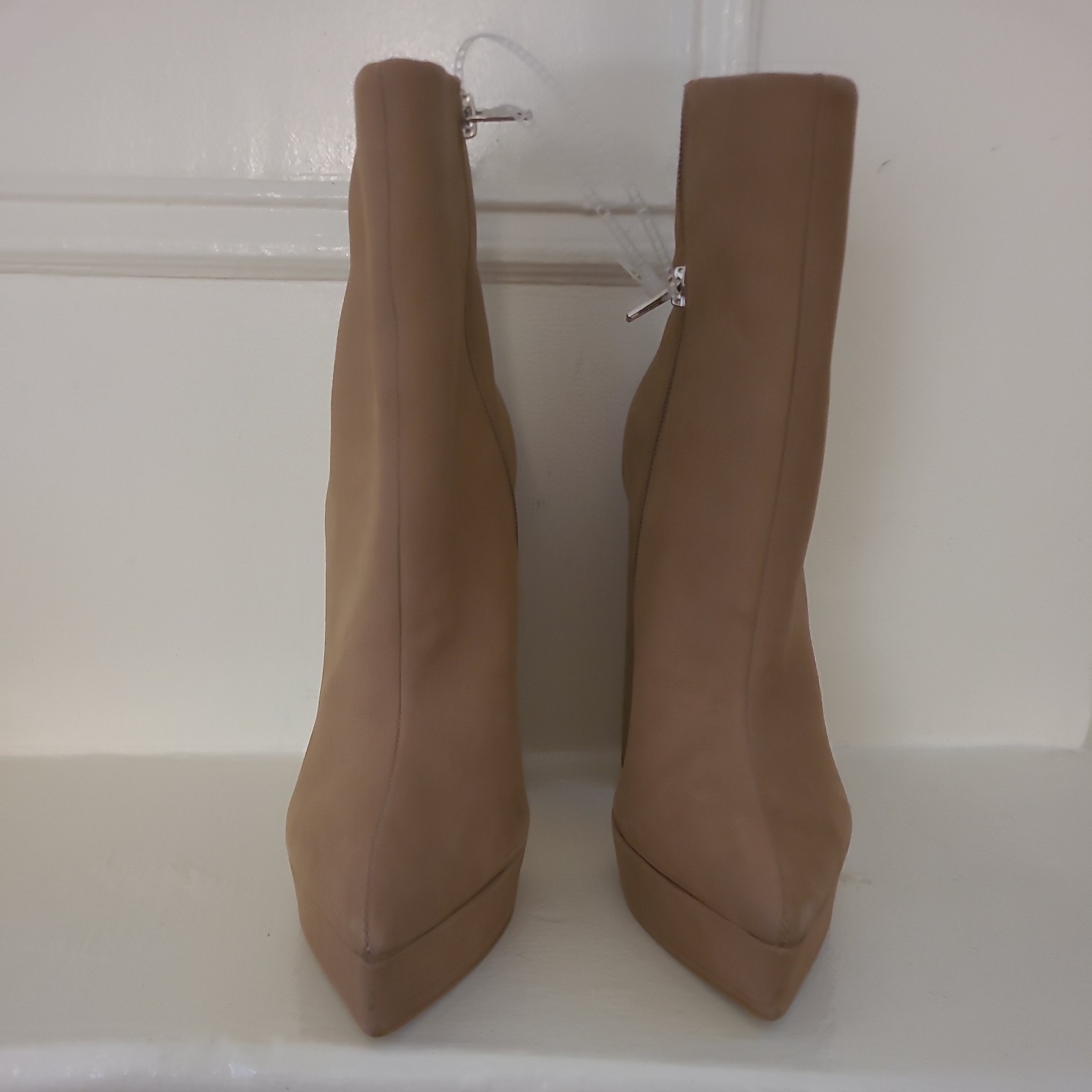 Beige Faux Suede Platform Block Heel Ankle Round Toe Women’s Solid Boot