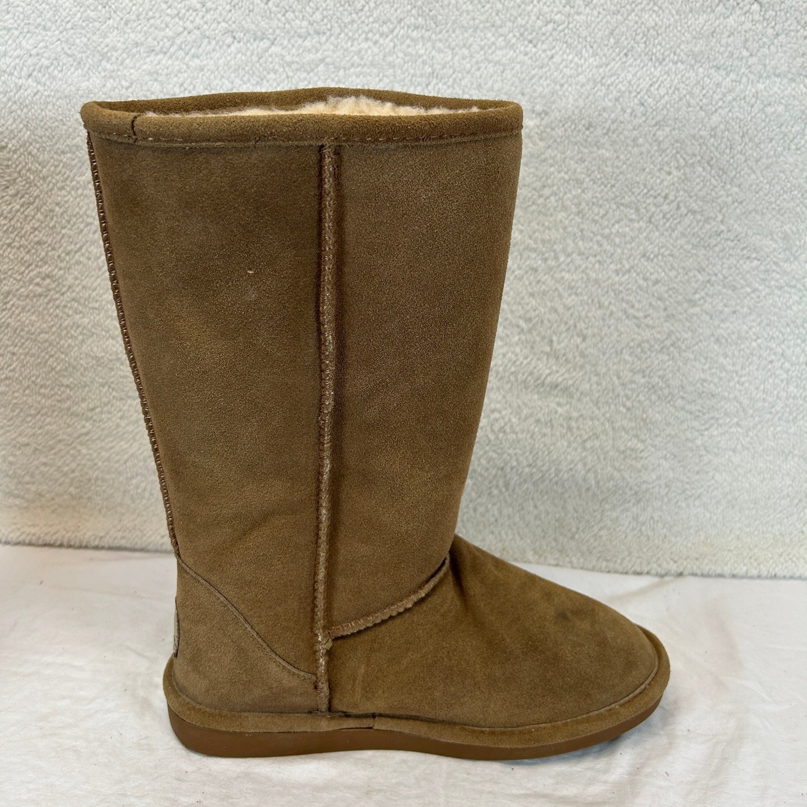 Bearpaw Womens Emma Tall Suede Boots Hickory Brown Faux Fur Lined Size 9 608W