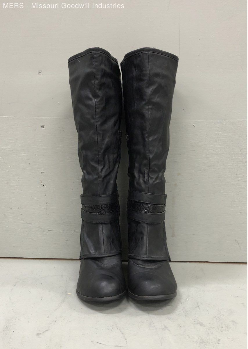 Vanity Women’s Lisa Black Leather Man Made Mid-Calf Zip-Up Heel Boots Size 10