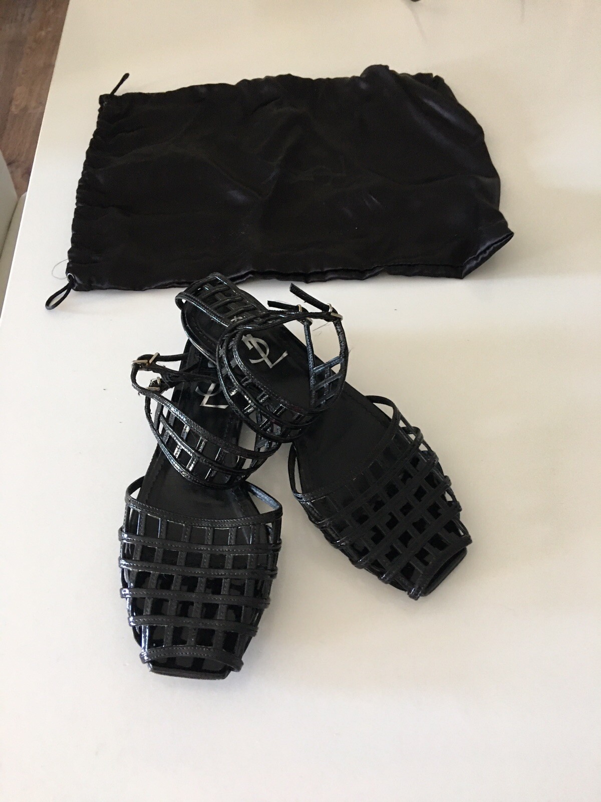 YES SAINT LAURENT BLACK PATENT LEATHER CAGE SANDALS SZ IT 36 US 6 RARE