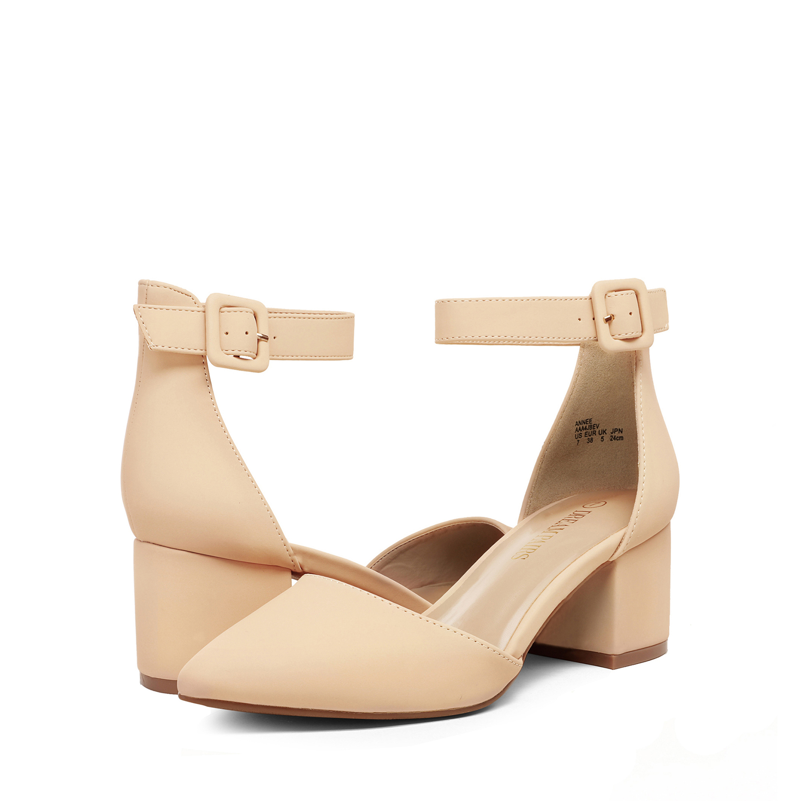 Women’s Timeless Pointed Toe Block Heel Wide-Size Pumps with Adjustable Strap