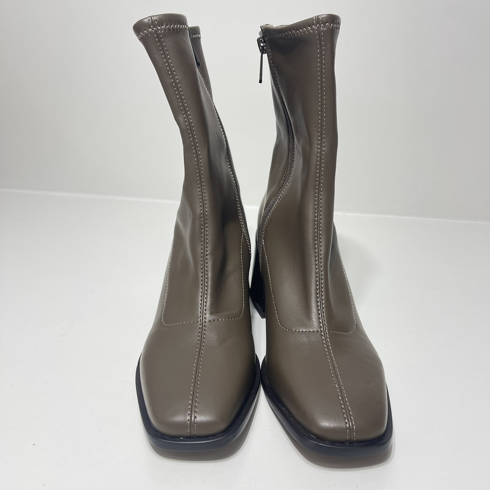 NWOB Sam Edelman Taupe Wells Calf High Boot Square Toe 3″ Block Heel Zip Sz 7.5