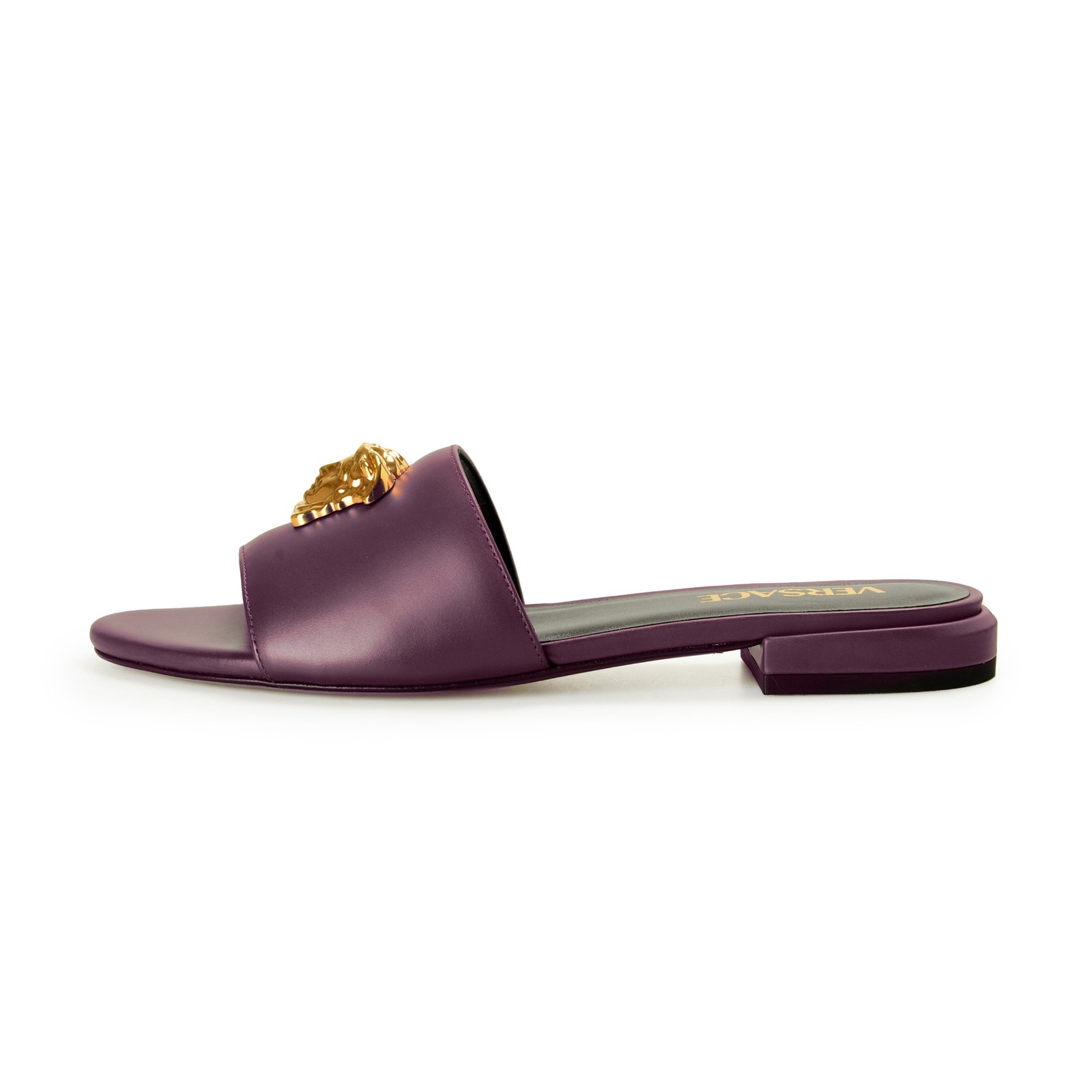 Versace Women’s Plum Purple Gold Medusa Heeled Sandals Mules Shoes US 6 IT 36