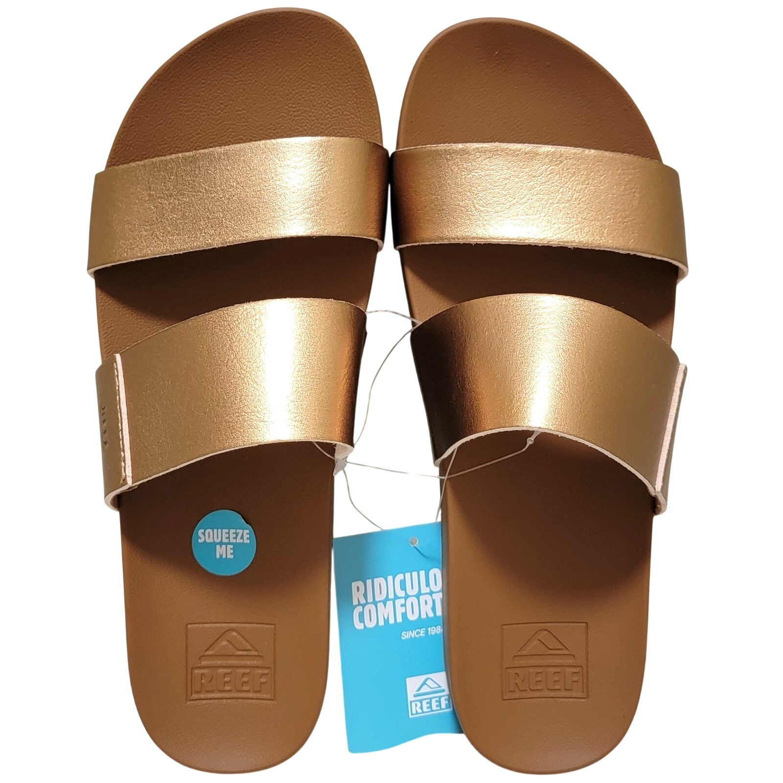 Reef Women Cushion Vista Double Strap Slide Sandals Copper / Tan Faux Leather
