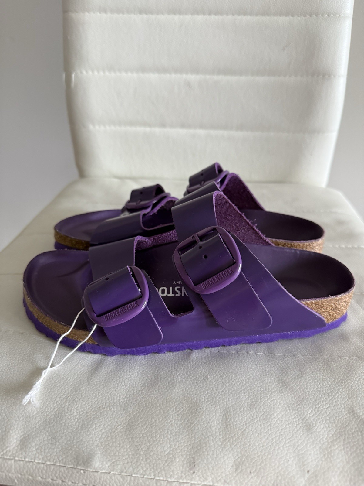 BIRKENSTOCK LEATHER SHINY DOUBLE BUCKLE SLIDE ON SANDALS SIZE 37 GERMANY