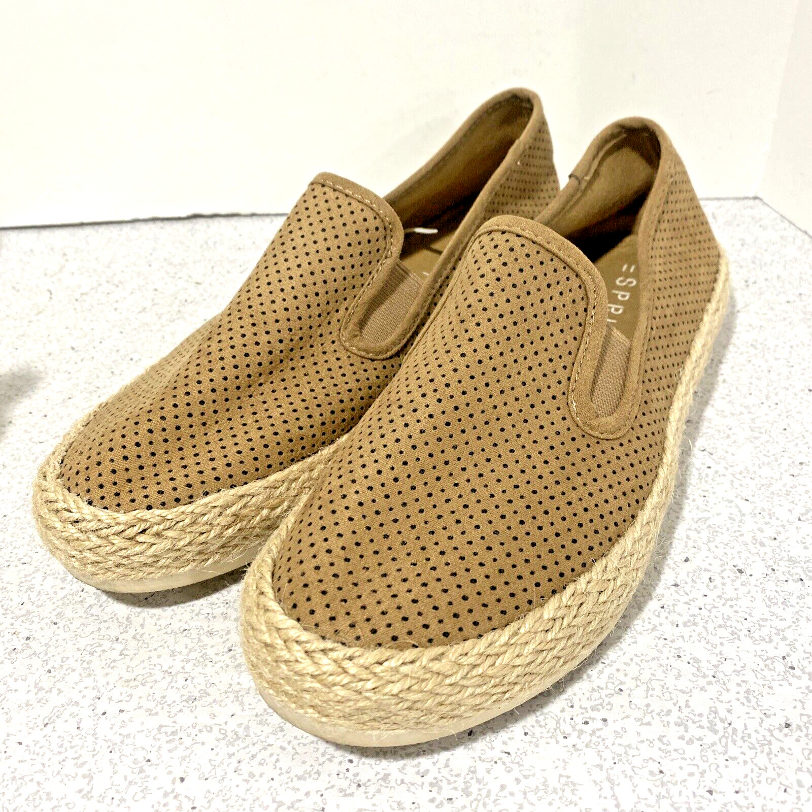 Esprit Nadine Espadrille Flats US 7.5M Tan Faux Suede Textile Uppers Casual Shoe