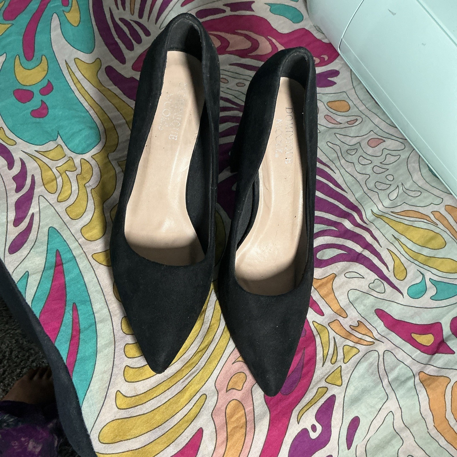 Dominique Nicole Women’s Black Suede Pointed Toe Block Heel Pumps Slip-On 9 M
