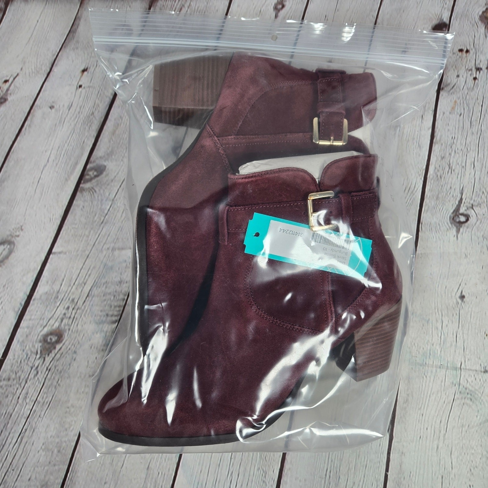 Diba Sleek Bootie Burgundy Suede Leather Ankle Boots Block Heel Size 10