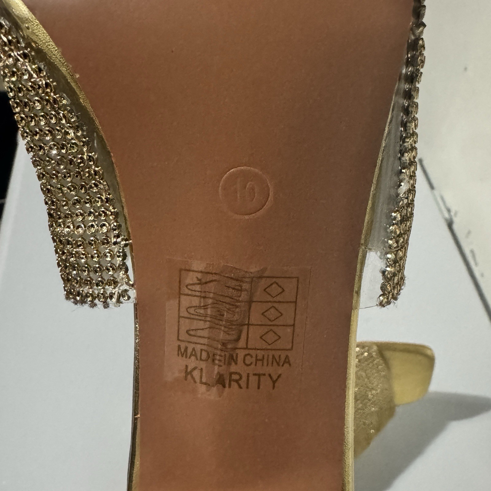 Size 10 – Fashion Nova Gold Rhinestone Slide Block Heel Sandals