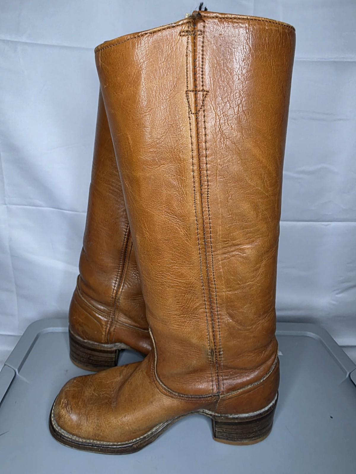 VTG Wrangler 4188 Western Boots Wmn’s 6.5 M Tan Leather Tall Pull On USA Campus