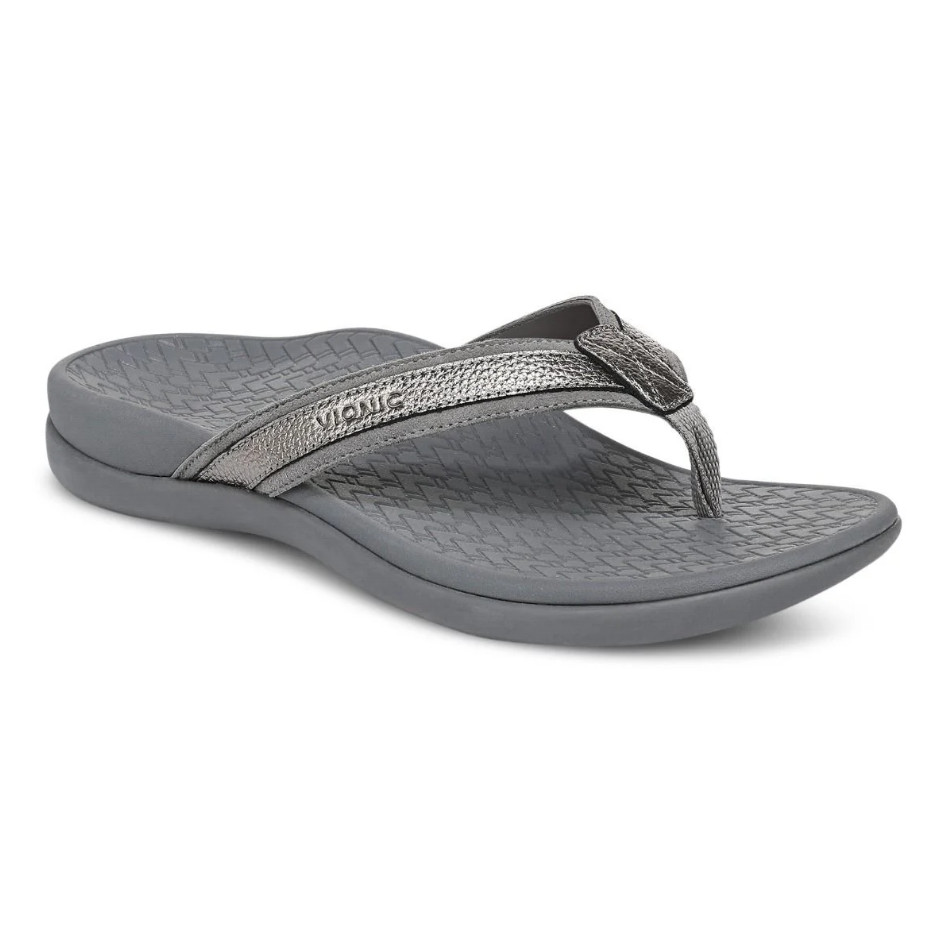 Vionic Tide 2.0 Toe Post Sandal, Pewter Leather Color, New, Free Shipping