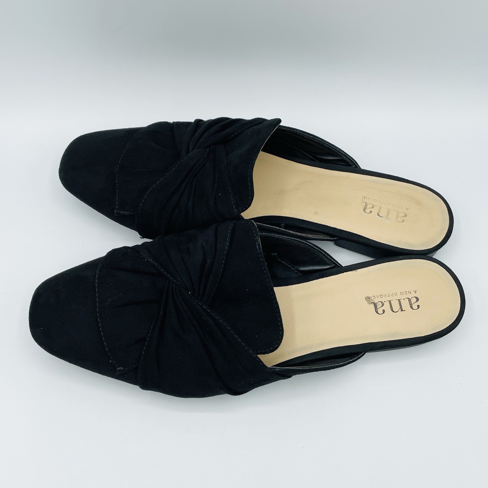 Womens Size 8 M Ana Shoes Black Shadow Flats Mules Sandals Slip On Slides Heels
