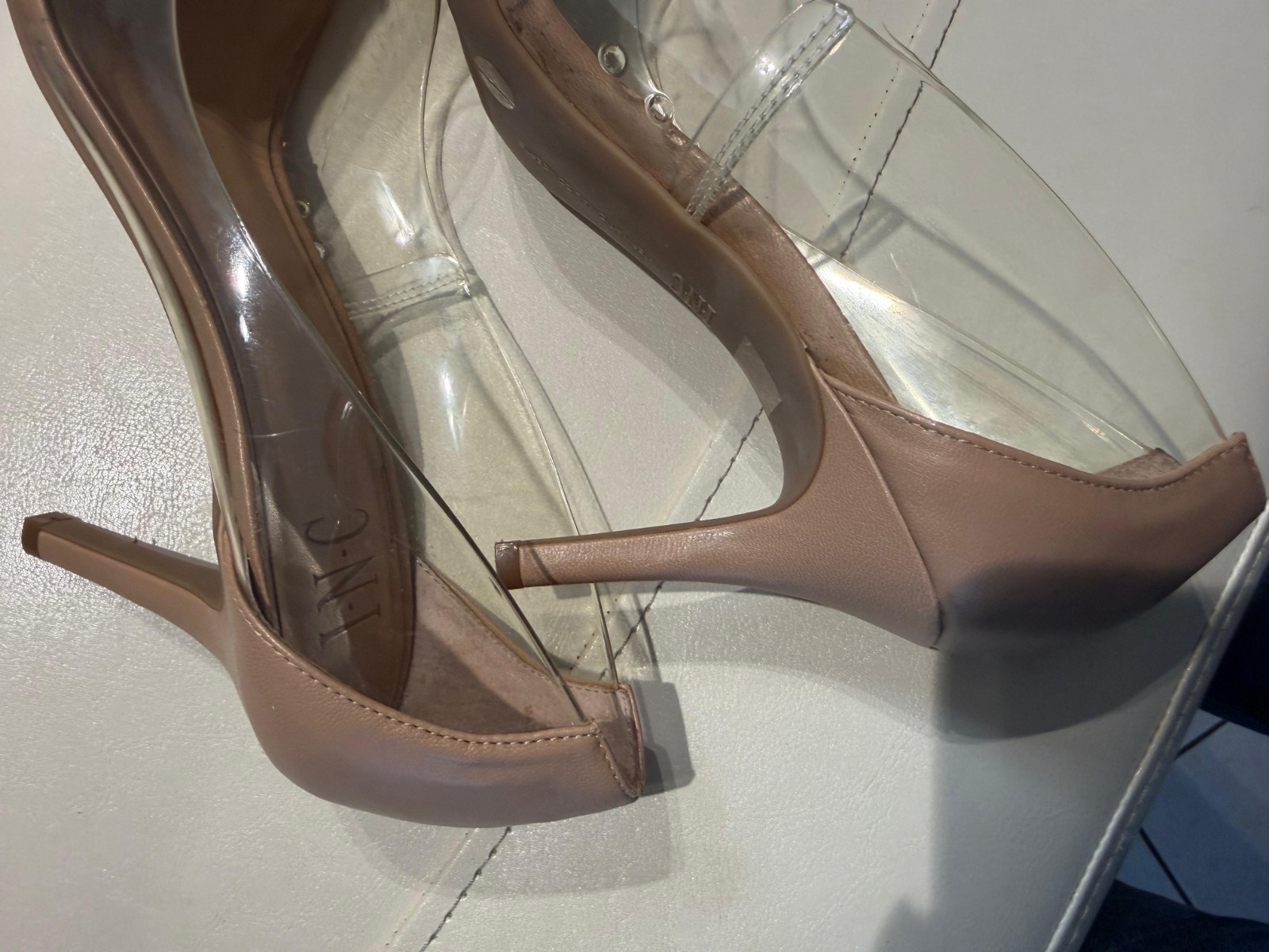 INC International Concepts Heels Shoes Women Dress Clear Vinyl Nude 9