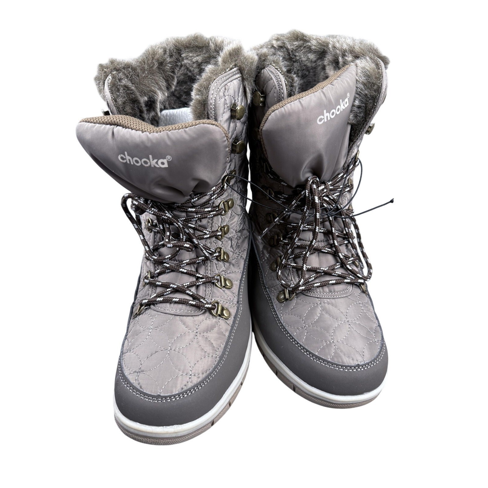 Chooka Boots Womens Size 9 Brown Belltown Mid Faux Fur Lace Up Insulated Snow