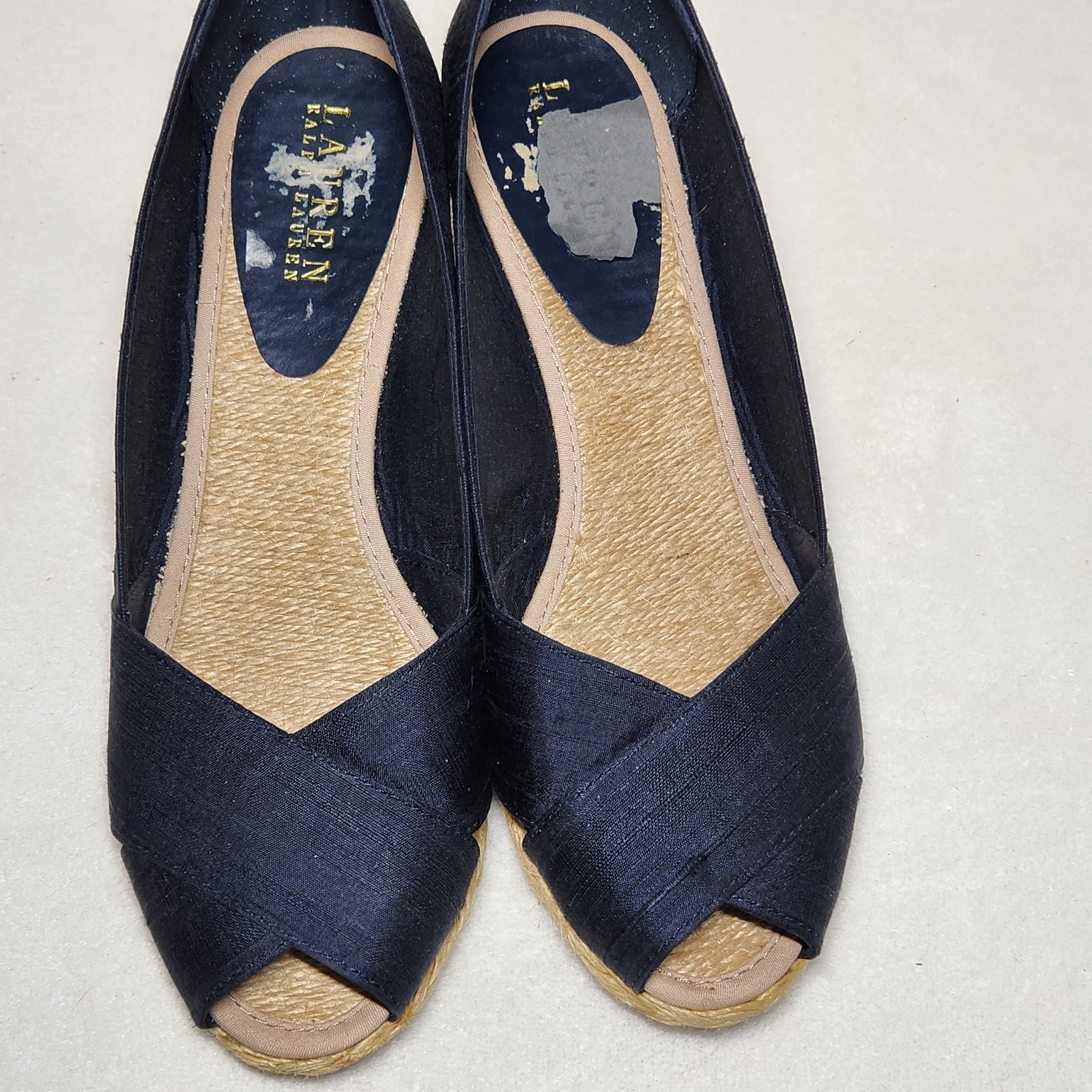 Ralph Lauren Cecilia Shantug Espadrille Wedges Women’s 8.5 Silk Peep Toe Blue