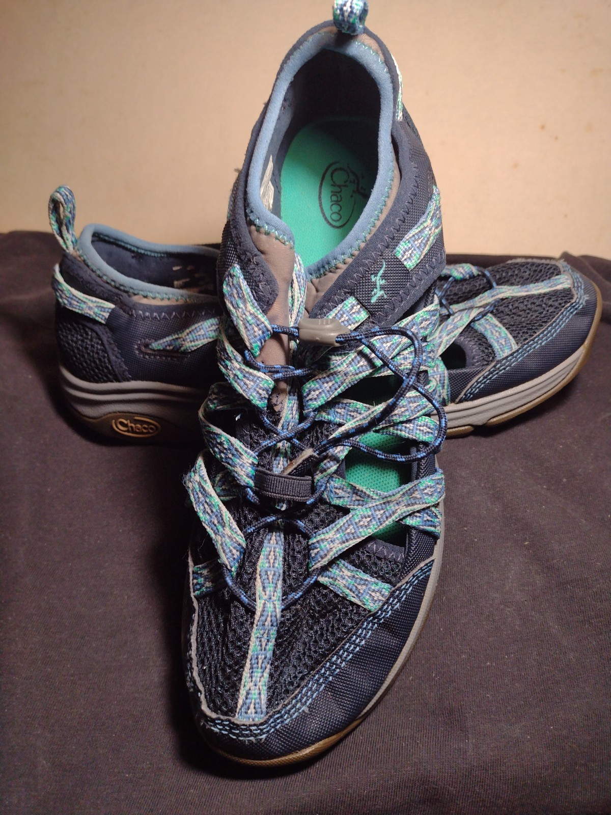sneakers women size 9, by Chaco blue and gray quality outcross. Evo